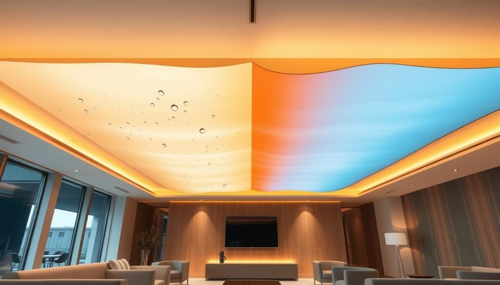 Įtempiamų lubų temperatūros poveikis Įtempiamų lubų temperatūros poveikis